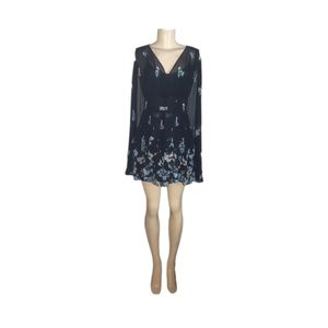 TEMPERLEY LONDON | Black 100% Silk Sheer Floral Print Dress in Size US 2